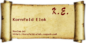 Kornfeld Elek névjegykártya
